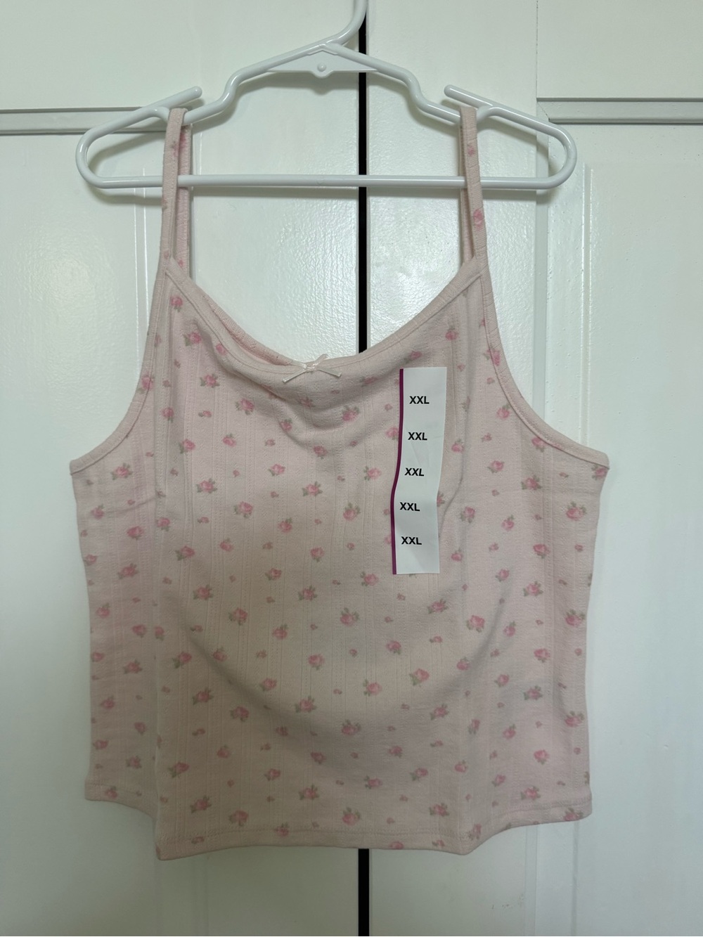 LoveShackFancy Pale Pink Floral Ribbed Cami